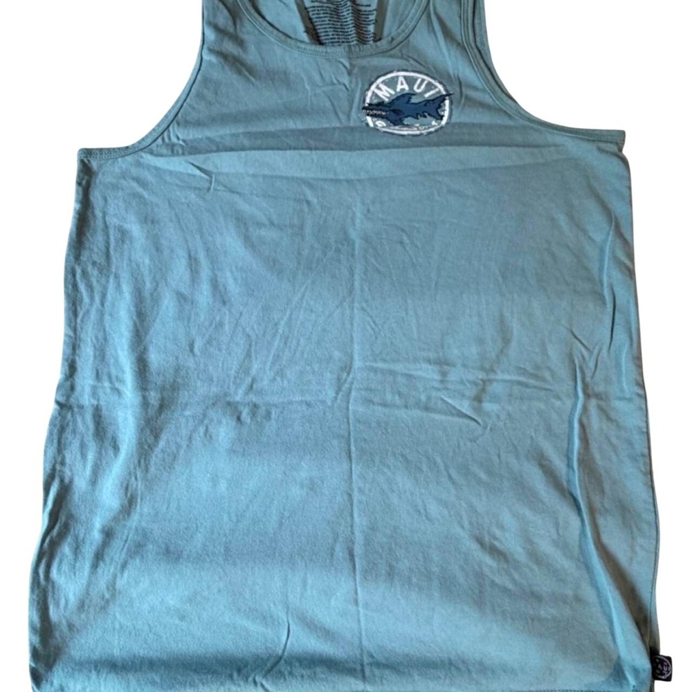 Maui and Sons Shark Logo Tank Top Medium Blue Surf Graphic Tee